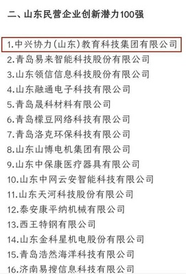科技賦能教育，創(chuàng)新引領(lǐng)未來 中興協(xié)力集團(tuán)入圍山東民營(yíng)企業(yè)創(chuàng)新潛力百強(qiáng)